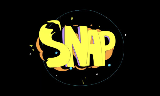 Bright yellow "SNAP" lettering against black background