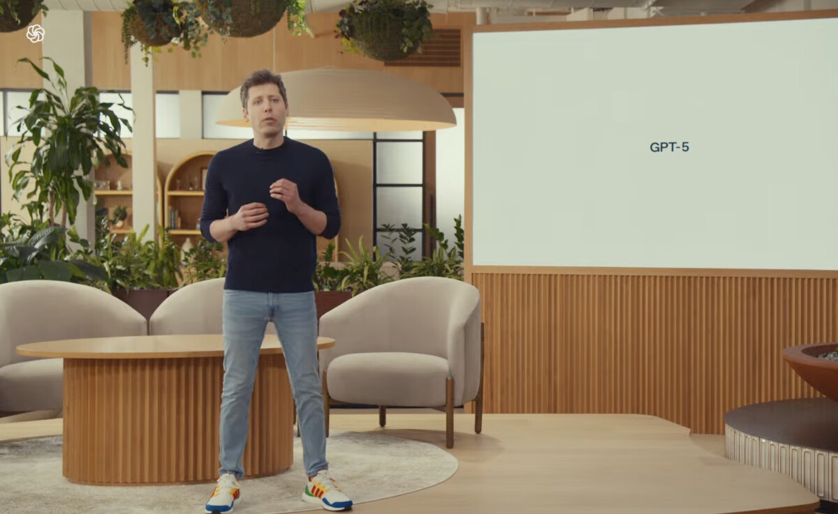 OpenAI CEO Sam Altman talks about ChatGPT-5 during its livestream launch.