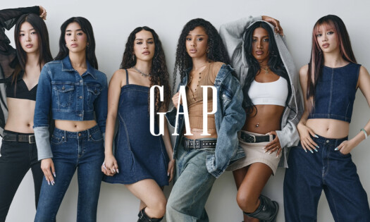 The KATSEYE members strutting a pose for Gap's latest campaign