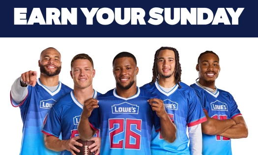 NFL stars Saquon Barkley, Justin Jefferson, Christian McCaffrey, C.J. Stroud, and Dak Prescott stand together under the banner: EARN YOUR SUNDAY