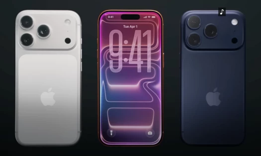 Apple's iPhone 17 Pro in its three colors of silver, orange, and navy blue