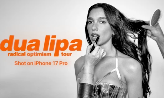 Dua Lipa getting her makeup done in Apple's 'Shot on iPhone' banner