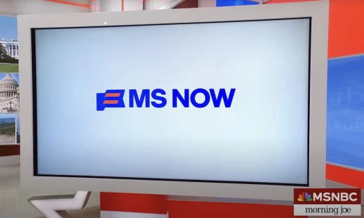 The MS NOW logo flashing onscreen during MSNBC's morning joe show