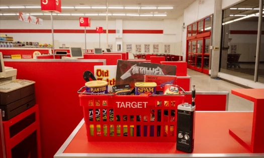 A basket of Stranger Things-inspired products at a Target checkout counter