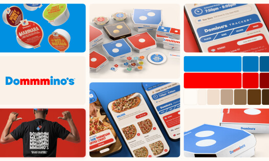 The new Domino's logo alongside creative assets