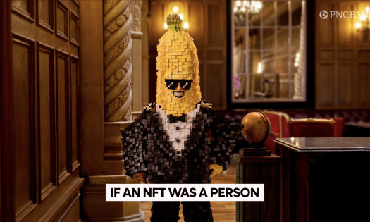 A Banana man in a tuxedo with the text: IF AN NFT WAS A PERSON