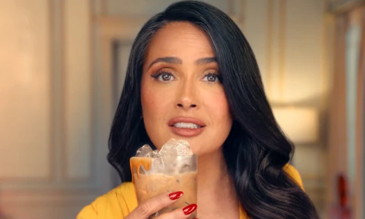 Salma Hayek with her new Dunkin x Kahlúa drink