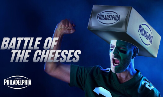 Football fan with a Philadelphia Cream Cheese triangle in his head