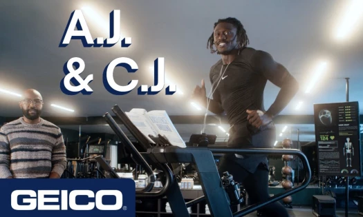 A.J. Brown running on a treadmill for GEICO commercial with Emmett Smith