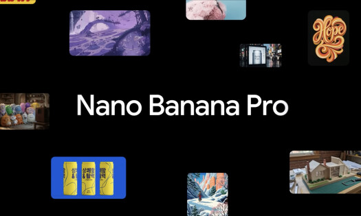A promotional graphic for Google's new AI image generator Nano Banana Pro, showing thumbnails of high-quality AI-generated images over a black backdrop