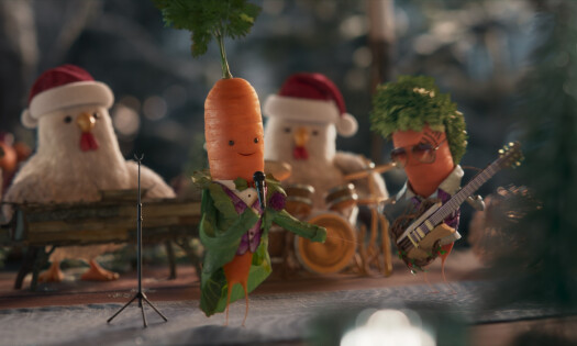 Kevin the Carrot performing with a band