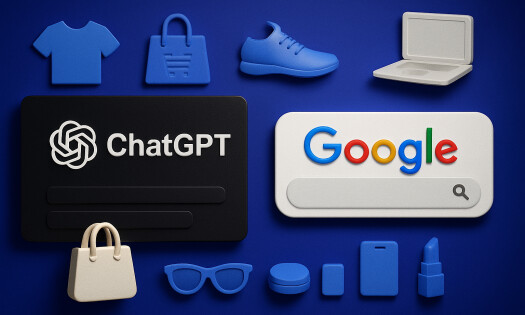ChatGPT chat vs Google Search with background of product icons