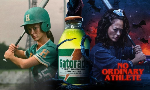 A promotional image for Gatorade's "No Ordinary Athlete" campaign, showing two baseball players alongside each other and an 80s-style glass bottle in the center