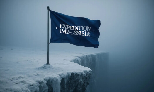 A flag at the end of the cliff that reads "Expedition Impossible"