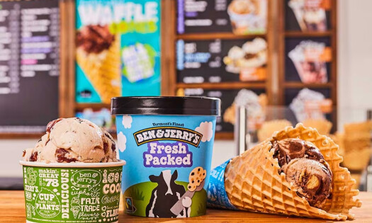 Ben and Jerry's ice cream in a tub, cup, and cone