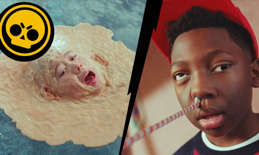 A kid stuck in slime and another kid with a straw up his nose