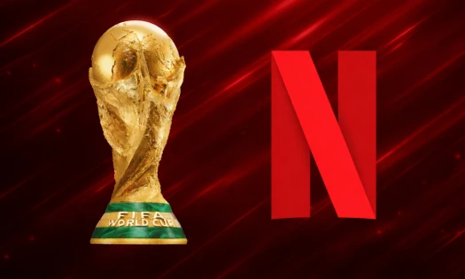 The FIFA and Netflix logos shown side-by-side behind a colorful red background