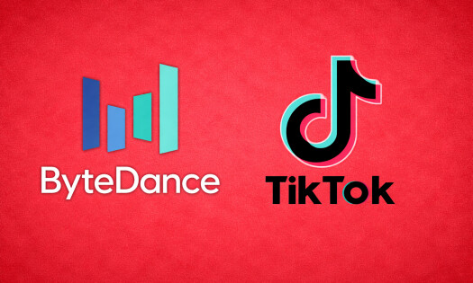 ByteDance and TikTok logos side by side against a red background