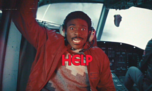 A man in the helicopter with a look of fear