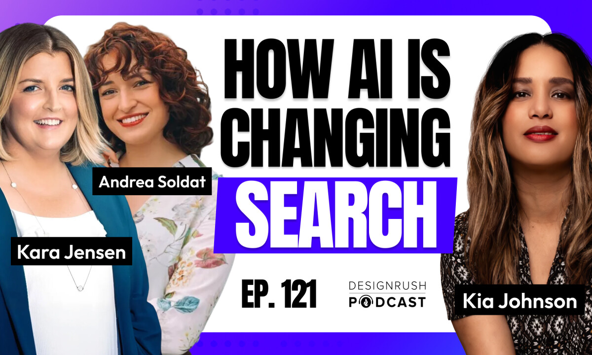 DesignRush Podcast Host Kia Johnson with SEO Expert Guests, Kara Jensen of Bop Design and Andrea Soldat of DesignRush, also pictured.