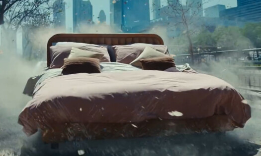 A bed in the middle of the road