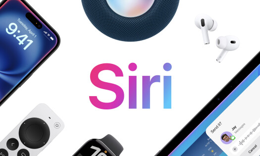 "Siri" surrounded by Apple products