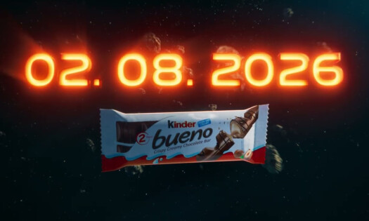 A Kinder Bueno bar floating in space
