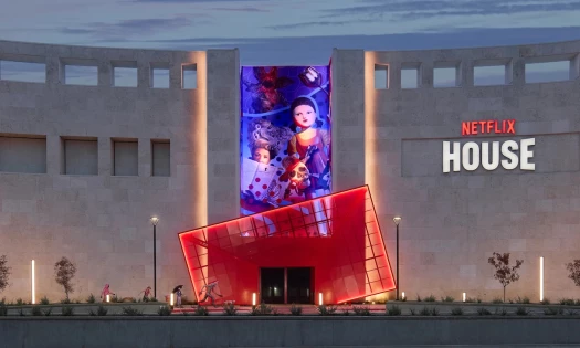 The Netflix House building with massive Squid Game poster