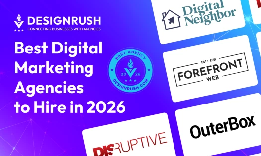Thumbnail Design featuring DesignRush Logo, Title with "Best Digital Marketing Agencies to Hire in 2026," and logos from the top featured agencies.