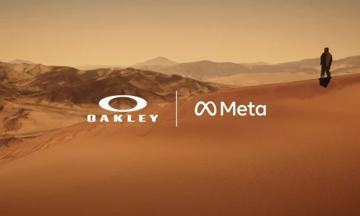 Oakley and Meta logos against a desert backdrop