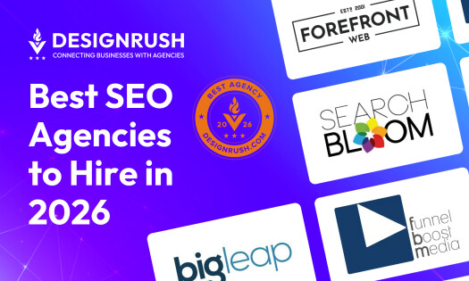 Thumbnail Design featuring DesignRush Logo, Title with "Best SEO Agencies to Hire in 2026," and logos from the top featured SEO agencies.