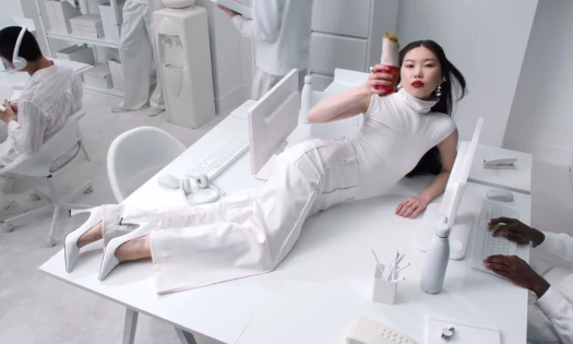 A woman on a table holding up new McDonald's Wrap