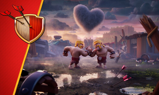 Two men shaking hands in the battlefield