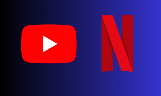 The YouTube and Netflix logos shown side-by-side in front of a background showing charts and financial numbers