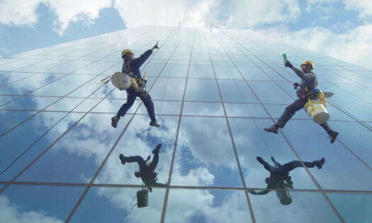 Two men in a skyscraper