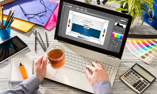 crafting brand identity on a laptop