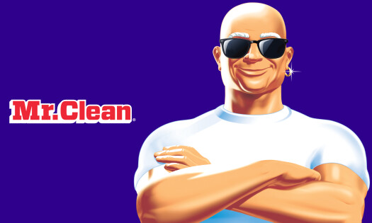 Mr. Clean mascot back from retirement wearing shades and an earring
