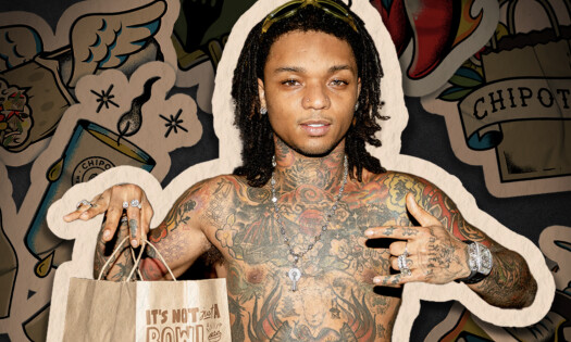 Swae Lee holding up a bag of Chipotle