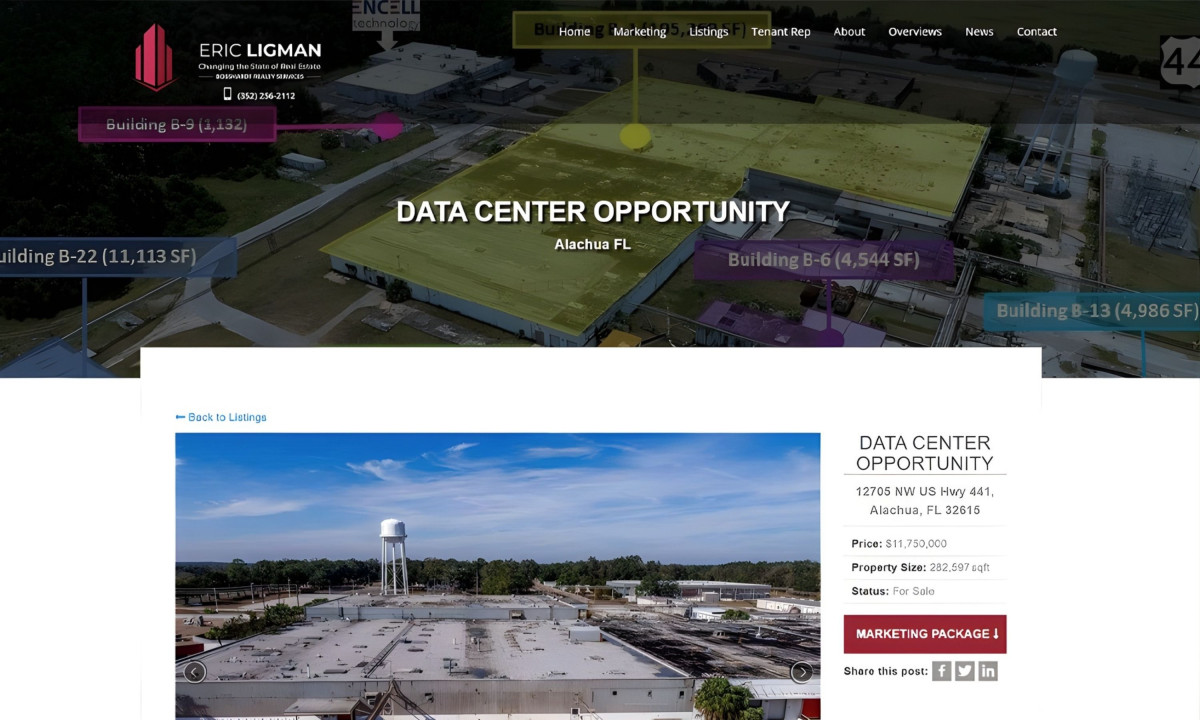 Property page presents data center listing with key details