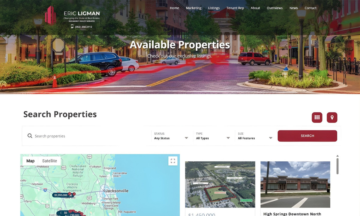 Listings page displays available properties with search filters