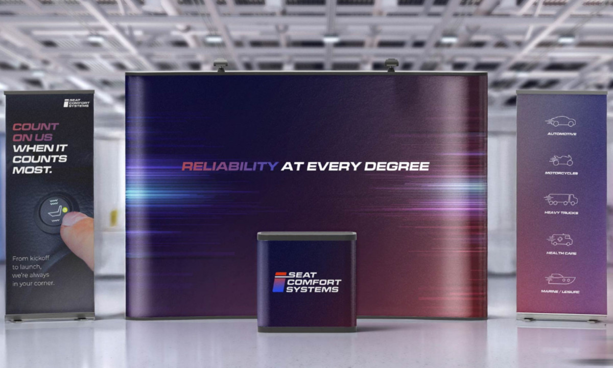 Trade show booth features cohesive visuals and strong brand presence