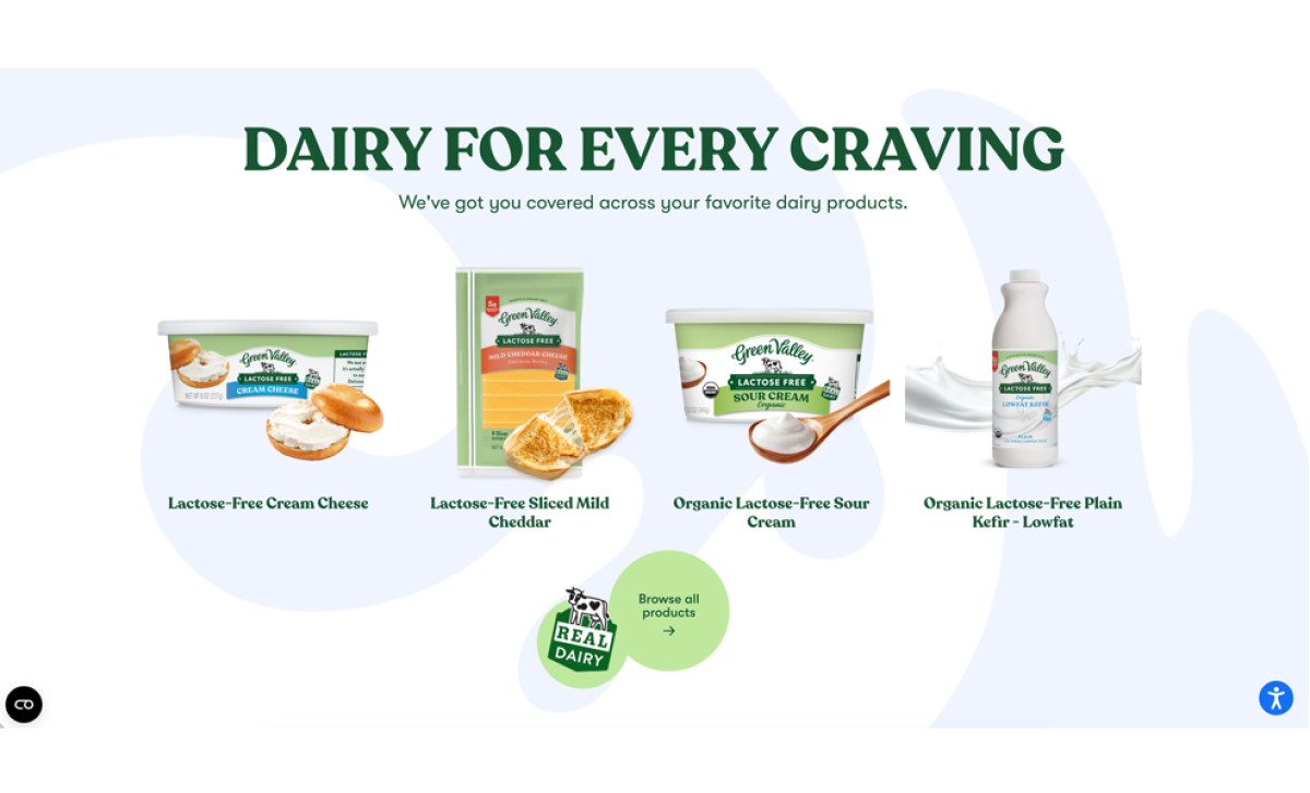 Category-driven product hero layout to communicate breadth of lactose-free offerings