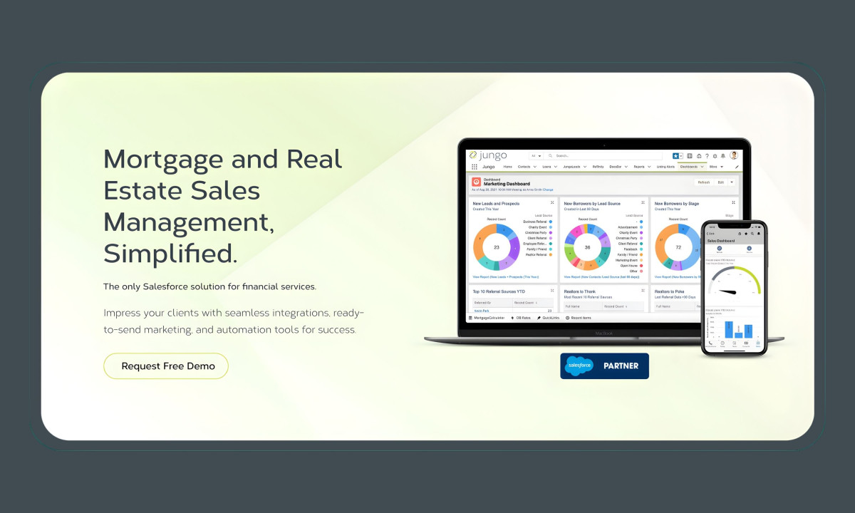 Solutions section highlights industry use cases with clear messaging and dashboards