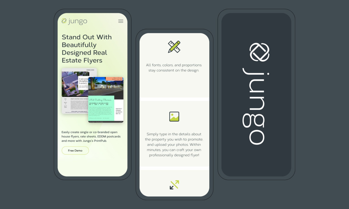Mobile section presents features through responsive layouts and simplified UI