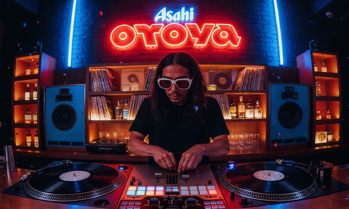 Neon signage creates immersive vinyl bar atmosphere