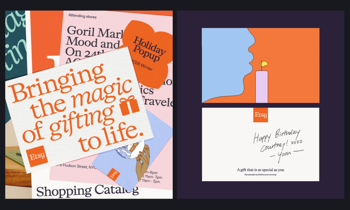 Typography-led prints emphasize gifting, discovery, and connection