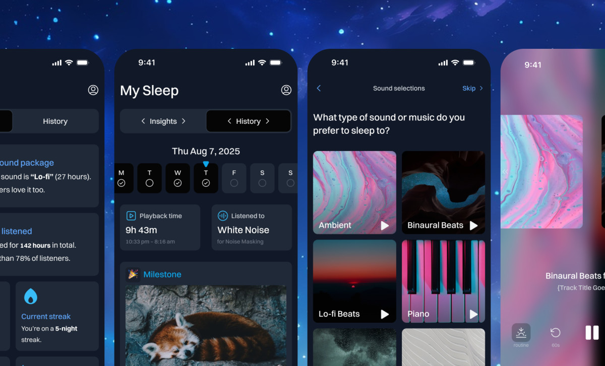Dark, calming, intuitive sleep audio interface