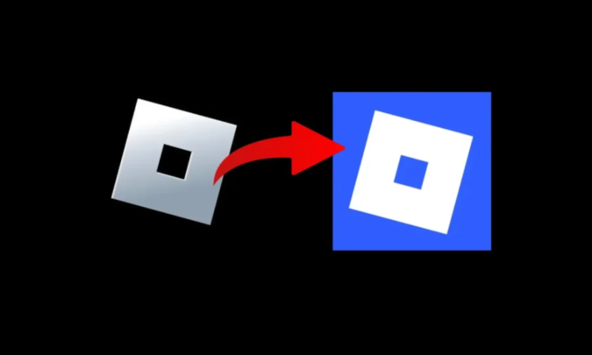 Roblox logo from monochrome gradient to blue Roblox logo