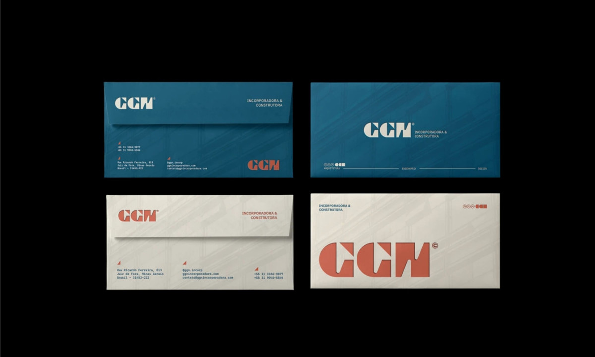 GGN business cards and letterheads featuring bold logo, structured layout, and blue and neutral color palette