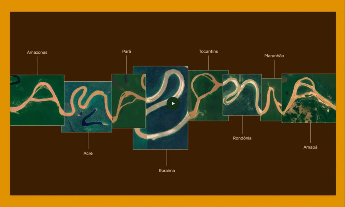 Sequence of mapped river visuals labeled by Brazilian states illustrating geographic diversity